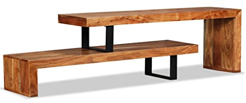 Hommdiy Akazienholz Massiv TV Schrank Vintage-Look Fernsehtisch Fernsehschrank Lowboard TV Möbel Tisch Board Sideboard HiFi-Schrank