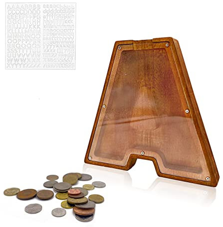 MEDOYOH Groß A Spardose Holz Buchstabe, 23CM/9IN Buchstaben Spardose Holz Alphabet Sparbox Münzen Sparschwein Hochzeit für Erwachsene Geburtstagsgeschenk