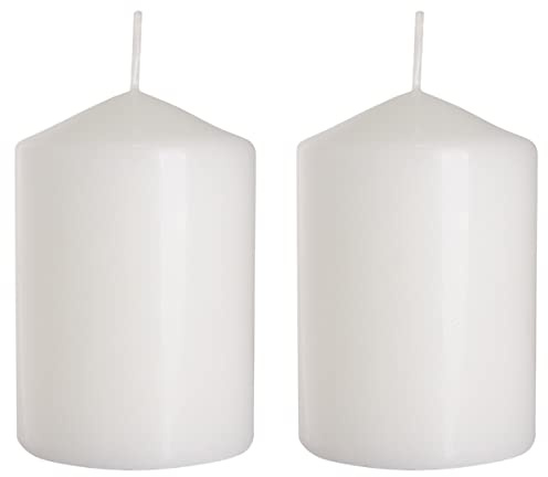 Pillar Candles, Pack of 2, Unscented, Long Burning Time, 15 x 7 cm / 6 x 2.75 in (White, Matt)