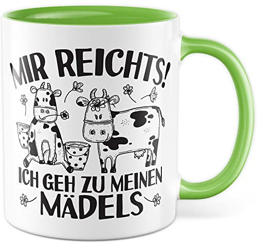 Kühe Tasse mit Spruch lustig Kuh Kaffeetasse Mädels Bäuerin Kaffee-Becher Rinder Kuhstall Tasse Kuhl Witz Tasse Humor Bauernfrau Bauernhof Tierhalter Tiere Landwirtschaft Landwirtin (Weiß/Grün)