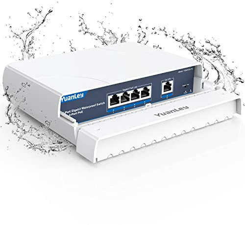 YuanLey 4 Porte Switch PoE Gigabit Impermeabile All'aperto Ethernet Non Gestito Switch di Rete con Funzione VLAN, 78W Potenza Integrata, IEEE802.3af/at Supporto Plug & Play