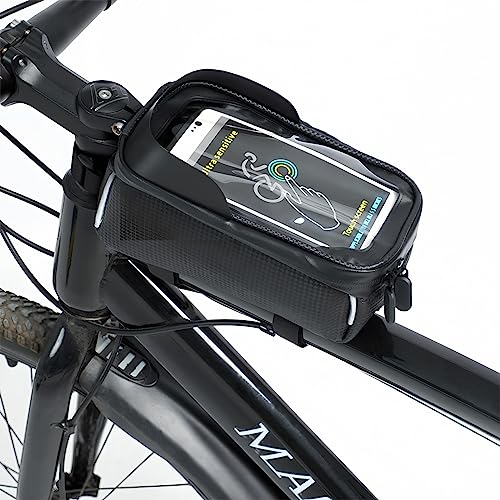Kingmate Fahrrad Rahmentasche Wasserdicht Lenkertasche- Fahrrad Handyhalterung Rahmentaschen- TPU Touchscreen für Smartphones bis zu 7 Zoll