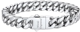Bestyle Armband Herren Silber Panzerkette Armbänder Edelstahl Glieder Link Kettenarmband mit Gravur Hip Hop Rapper Armkette 9mm Breit, 21cm Lang Personalisiertes Geschenk für Jungs Frauen