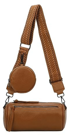 OBC Damen Zylinder Crossbody Tasche Umhängetasche Schultertasche Handtasche Gürteltasche Handytasche Bucket Bag Retro Vintage Messenger Cognac