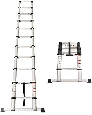 Commercial Use Telescopic Ladder with Soft Close Design Lightweight Rust Proof Aluminium, Wide Steps - 3.2M (EN131-6 CERTIFIED)