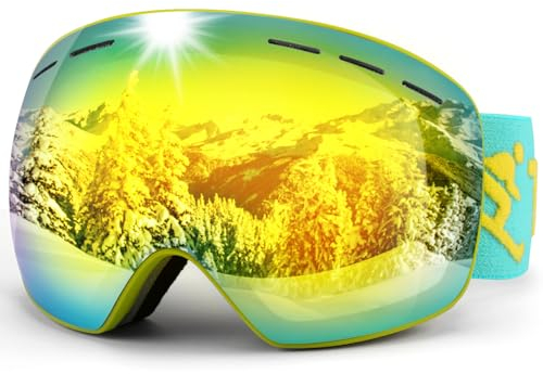 Trusiel Skibrille, Skibrille Damen Herren Anti-Fog Ski brille OTG, Skibrille für Brillenträger, 400 UV-Schutz Schneebrille Kompatibler Helm (Grün (VLT 14%)), Einheitsgröße