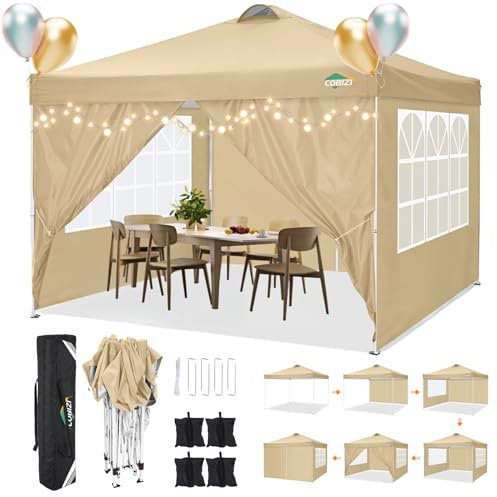COBIZI Tonnelle De Jardin 3 X 3 M Tonnelle Pliante Tente RéCeption,Barnum Pliant 3x3 with 4 Removeable Sidewalls, à Hauteur RéGlable pour FêTe Marriage Les ActivitéS Commerciales,Kaki