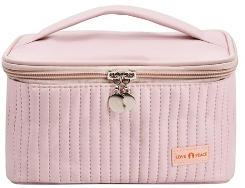 Volumoon Trousse Toilette Maquillage de Voyage, Sac à Maquillage Grande Capacité, Trousse de Toilette Portable, Sac Cosmétique D'articles de Toilette de PU, Cosmétiques Storage Trousse Femmes (Rose)