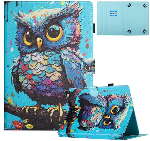 TEDTIKJT Funda Universal para Tableta de 8 Pulgadas Carcasa Cuero Flip Protectora Cover Case Universal 8 Tablet Cover con Stand Función, Búho