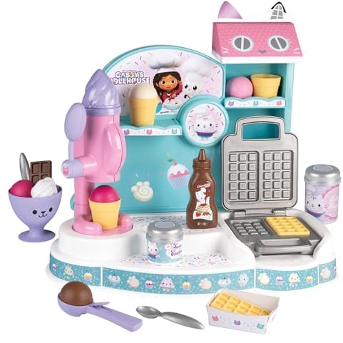 Smoby - Heladería Gabby's Dollhouse - Encantadora heladería de Juguete con máquina de Helados y gofrera, Incluye Comida de Juguete, para niños a Partir de 3 años, 45x27x35 cm (7600350409)