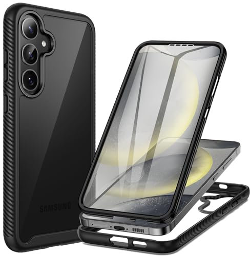 seacosmo for Samsung S25 Case, Samsung S24 Case with Screen Protector Full Body Shockproof Protective Cover [Compatible with Fingerprint Sensor] Slim Fit Bumper Case for Samsung Galaxy S24/S25, Black