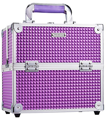 Makeup Case Vanity Box 4 Trays Beauty Organiser Case Cosmetic Storage Box with Locks, Purple