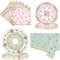 CENLBJ Tea Party Paper Plates and Napkins Supplies,Vintage Floral Tea Party Supplies with Tablecloth,for Afternoon Teas,Birthday,Wedding,Garden Party,Serves 25 Guests