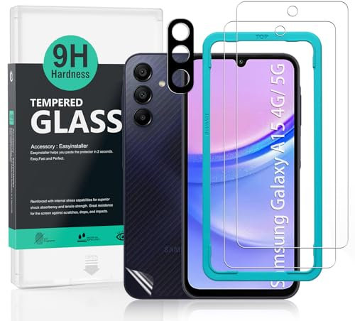 Ibywind 2 Pièces Verre Trempé pour Samsung Galaxy A15 4G/5G 6.5(Pas pour Samsung Galaxy A14 4G/5G),9H Dureté Protection écran,avec 1 Pièce Protection Caméra,1 Pièce Film Arrière