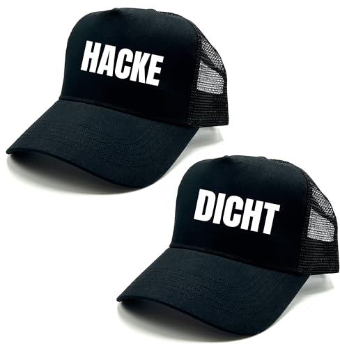 Herzbotschaft 2er Set Baseball Caps in Mesh Optik mit Spruch | HACKE DICHT | Farbwahl | Unisex Baseball Mützen | hochwertiger Druck | OneSize durch verstellbaren Klipp-Verschluss