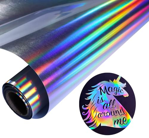 AJINGHTV Holografische Plotterfolie Textil 30.5cm x 183cm Vinylfolie Flexfolie Textilien Transferfolie Regenbogen Plotter Textil Iron on Folie für DIY T-Shirt, Taschen, Kleidung