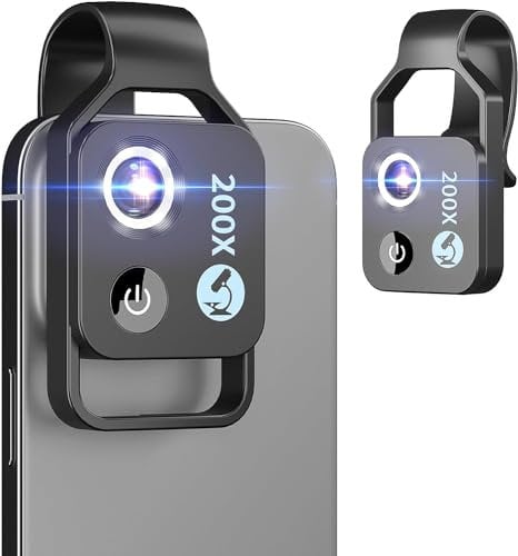 wangXiao2 Nano Zoom 200x Magnification Zoom, Black Plastic Clip-On Lens for Smartphone, LED Light, 200x Pocket Microscope