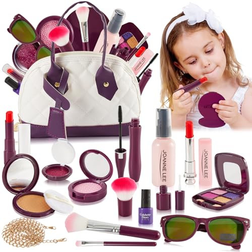 LINFUN KIDS Faux Maquillage Enfant Jouet Filles, Coffret Maquillage Enfant Sac à Main Petite Fille avec Accessoires Jeux D'imitation Cadeaux Enfants pour 3 4 5 6 7 8 Ans