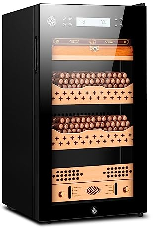 UYTTLHK Electric Humidors for Cigars, Intelligent Cigar Humidor Spanish Cedar Wood Electric Cooler Refrigerator Cigar Wine Tea Cabinet Moisturizing Cigars No Noise for 300 Cigars, Gift for Men