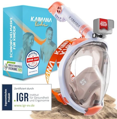 Die Preisgekrönte KAIMANA® Schnorchelmaske Kinder inkl. Tragetasche - absolut CO₂ sichere Tauchmaske Kinder - Tauchermaske - Taucherbrille Kind 4 Jahre - Schnorchelmaske