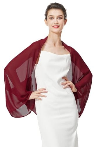 BEAUTELICATE Chiffon Schal Stola Damen Festlich Elegante Schultertuch Bolero Shrug mit Ärmel für Abendkleider Brautkleider Sommer Hochzeit (Burgundy, Einheitsgröße)
