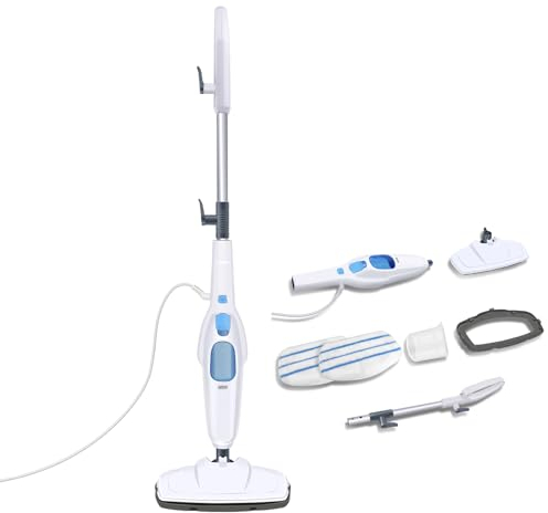 Pulitore a vapore multifunzione 1500 W con 2 panni per la pulizia a vapore, fondo inclinabile a 180°, pulitore a vapore con cavo da 4,8 m e serbatoio dell'acqua da 400 ml, scopa a vapore con testa