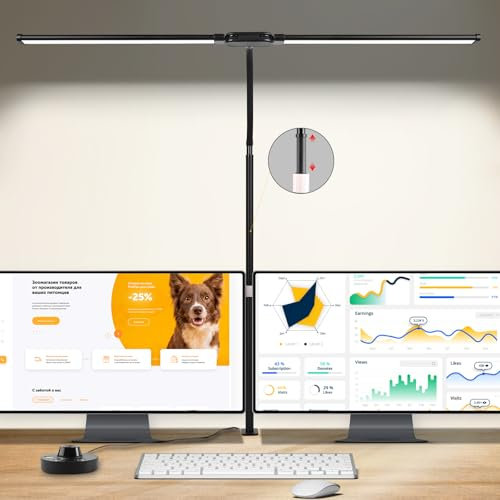 Woputne LED Desk Lamp for Home Office – Desk Lamp with Clamp, Eye-Caring Architect Desk Light, 24W 5 Colour Adjustable Lighting, Flexible Gooseneck Design for Study, Work, Craft, and Drawing