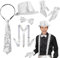 XPJBKC Michael Jack-son Kostüm, 5 Stück Glitzer Accessoires Herren, Glitzer Outfit Herren, Pailletten Hosenträger Set mit Glitzer Hut, Hosenträger, Fliege, Krawatte,Handschuhe für Fasching,Jazz Dance