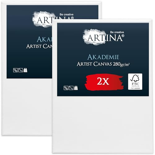 Artina 2er FSC® Set bespannte Keilrahmen Leinwände für Acrylfarben | 90x120cm Canvas Leinwand Rahmen aus 100% Baumwolle zum Malen für Acryl Bemalen Künstlerbedarf Akademie
