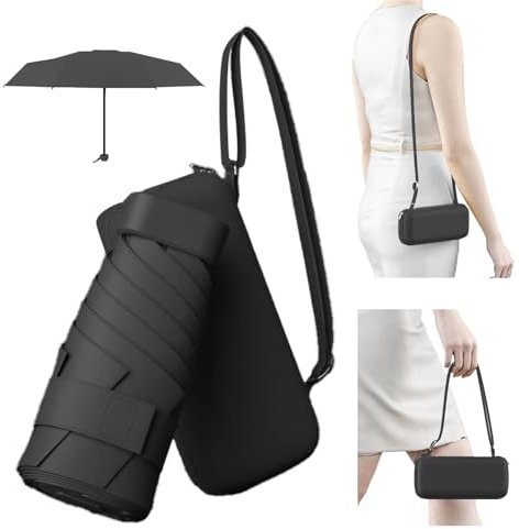 MOLHEM Backpack Folding Travel Umbrella,6 Ribs Mini Compact Sun Umbrella,Uv Protection Rain,Portable Pocket,Black