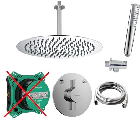 vanvilla Duschsystem mit Unterputz Duscharmatur von Hansgrohe Duo Turn S und vanvilla Regendusche mit Armatur, Duschkopf rund, Dusch-SET HG206-ob poliert