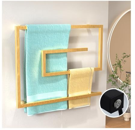 WRJAHCG Smart Radiatore da Bagno,Termostato Termoarredo Bagno in Acciaio Inossidabile,Scaldasalviette Elettrico A Parete,Gold a,Plug in
