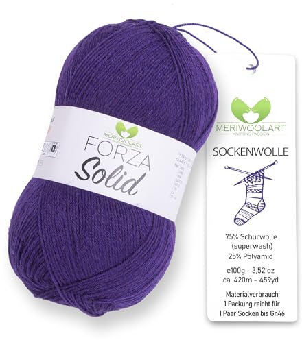 MeriWoolArt® Sockenwolle 4-fädig – 100g Merino Wolle Garn zum Stricken & Häkeln, 75% Schurwolle (superwash), 25% Polyamid, 420m – Ideal für Socken für Herren und Damen, Pullover & Cardigans 4622