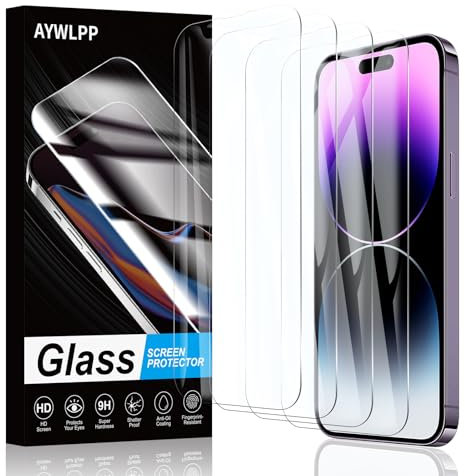 AYWLPP Screen Protector for iPhone 14 Pro Accessories, 4* Tempered Glass Film, Ultra Durable 9H Hardness, Anti-Scratch Protection, Bubble-Free, High Sensitivity, Impact-Resistant