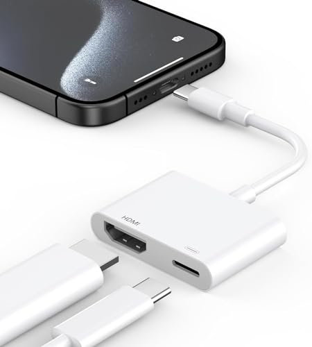 USB C to HDMI Adapter for iPhone 15 to TV, 2-in-1 Type c to HDMI 4K@60Hz, USB C HDMI Adapter with 100W Fast Charge, (Thunderbolt 3 Compatible) USB C Hub for iPhone 15/15 Pro, MacBook, S24, Dell
