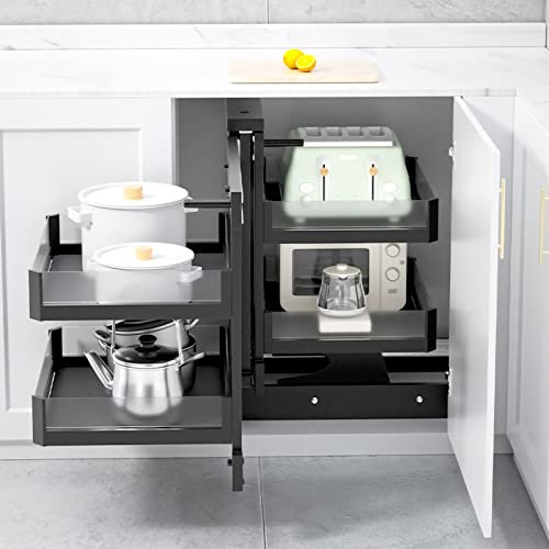 YHKJLYH Küchenschrank, Eckschrank, zum Ausziehen, mit 4 Körben, Regal, ausziehbarer Schrank-Organizer, komplett ausziehbarer Aufbewahrungsschrank für Töpfe und Geschirr, robuster Eckschrank-Organize