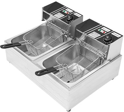 Dual Tanks Friteuse électrique, 2500 W, 6 + 6 l, grande capacité, en acier inoxydable, avec panier et couvercle, pour les restaurants, utilisation commerciale