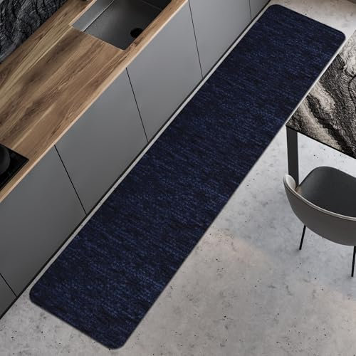 Comart - Tappeto Cucina Nancy - Antiscivolo - Lavabile in Lavatrice - Moderna Passatoia in Ciniglia - Runner per Corridoio e Cucina - Morbido e Resistente - Made in Italy - Blu - 50x270 cm
