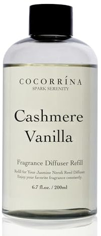 COCORRÍNA Recharge Diffuseur de Parfum 200ml avec 8 Bâtons, Cashmere Vanilla, Parfum Longue Durée aux Huiles Essentielles Naturelles, Parfum d'intérieur pour Le Salon, la Chambre et la Salle de Bains