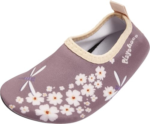 Playshoes Margarite Unisex Children's Swimming Slippers Aqua Shoes, Purple Flowers, 10/10.5 UK Child