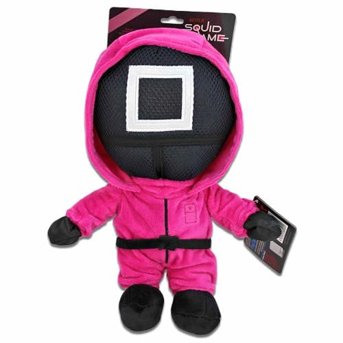 Play by Play Squid Game Kuscheltier – 28 cm, Plüsch-Wärter mit Pinker Jacke, gestickte Details, Original Lizenzartikel, Verschiedene Symbole wählbar (Quadrat)
