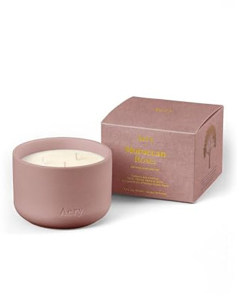 Aery Moroccan Rose Three Wick Soy Wax Candle - Rose, Tonka Bean & Musk with 100% Plant Based Wax & 50 Hour Burn Time (450g)