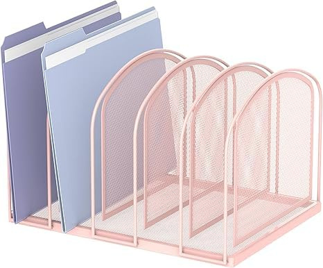 SUPEASY 5 Abschnitt Mesh Datei Organizer für Schreibtisch, Aufrechter Schreibtisch Ordner Organizer Datei Sortier Büro Organisation Dokument Halter für Zuhause, Büro für Klassenzimmer, Rosa