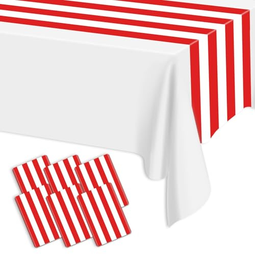 6 Stück Rot Und Weiß Gestreifte Tischläufer, 35 X 275 cm, Kunststoff, Einweg, Klassisch, Gestreift, Tischdekoration Für Geburtstagsfeiern, Hochzeiten, Zirkus, Feiern
