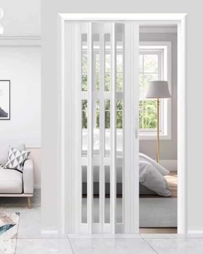 Faltbare Ziehharmonika-Tür für Schlafzimmer, Flur, Raumteiler, Weiß, 157,5 x 203 cm
