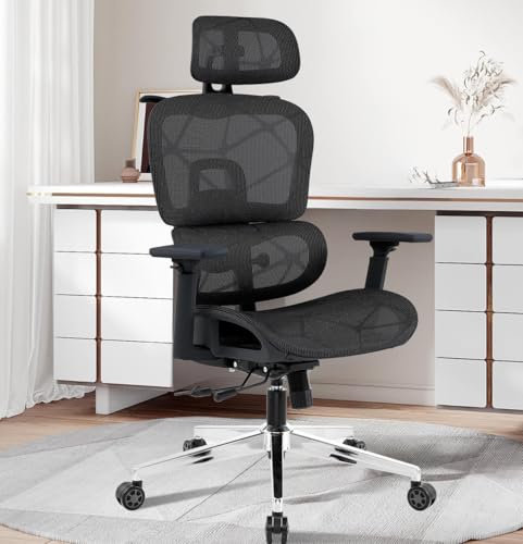 SOSINYA Silla de Oficina Ergonómica, Silla Gaming, Diseño ergonómico, Soporte Lumbar Ajustable, Cojín del Asiento Ajustable, Reposabrazos 4D & Reposacabezas 2D, Capacidad Máxima de 150 kg