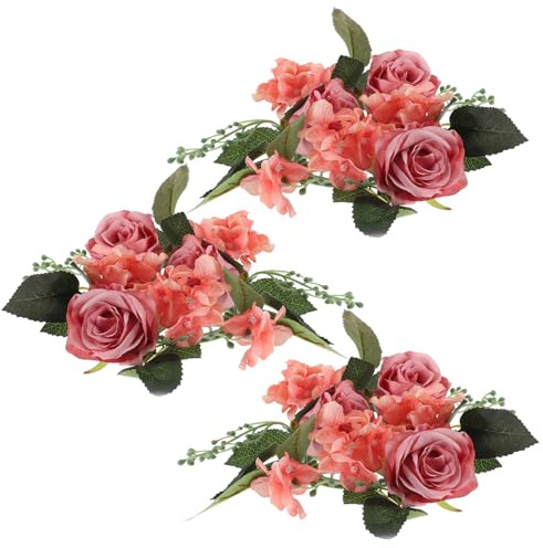 HAMPPLIES 3 Stück Simulierter Rosenkerzenhalter Blumendekor Rosenkerzenringe Drinnen Mini-kerzenkränze Kerzenblumenringe Dekoration Braut- Kerzenkränze Blumenkränze Für Kerzen Stoff