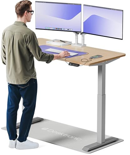 Desktronic HomeOne – Elektrisch höhenverstellbarer Schreibtisch aus Bambus, 140 × 70 cm, mit Touchscreen-Steuerung & integrierten USB-A & USB-C Ladeanschlüssen
