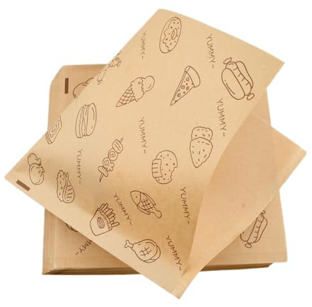Ziyonix 200 Pieces Greaseproof Paper Sheets for Food Wrapping, Burger Paper Bags, Grease Proof Wrapping Sheets, Sandwich Wrap for Cheese Bread Fries Picnic, Open on Two Sides (Bread, 18×18 cm)