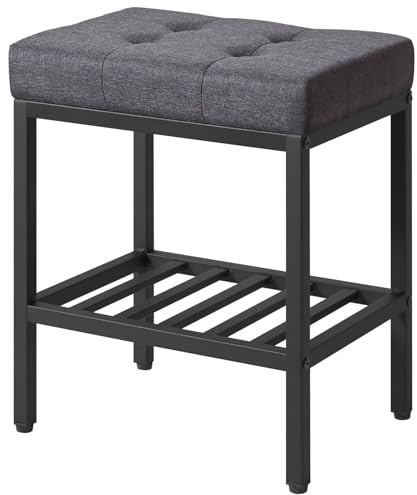 IBUYKE Make-up Hocker, Bettwäsche Sitz Eitelkeit Stuhl, Dunkelgrau WBD017G | Verstellbare Füße Aufbewahrungsraum Fußlehne Multi-Use Kleiner Beistelltisch Osmanisches Schlafzimmer